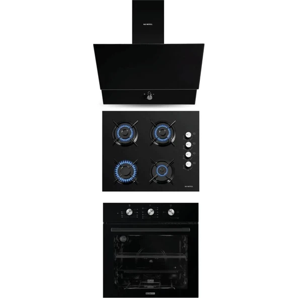 Turbo Kristal Siyah Cam Ankastre Set (DA6-830 Davlumbaz + Ko-40 Tahdf Ocak + B66-SF2 Fırın) ürün görseli