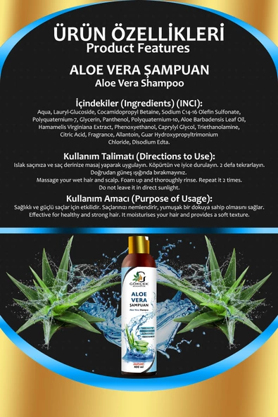 Aloe Vera Şampuan 400 ML (SLS-SLES-Alkol-Paraben İçermez) - 2