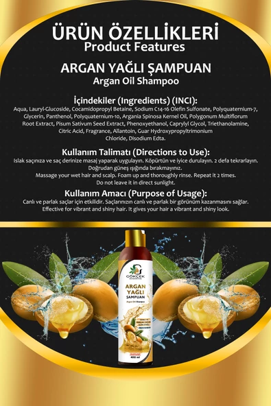 Argan Şampuan 400 ML (SLS-SLES-Alkol-Paraben İçermez) - Resim 2