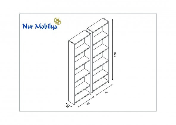 Nur Mobilya Poyraz 2li Kitaplık Meşe-Beyaz - 2