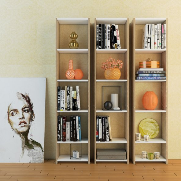 Nur Mobilya 3lü Dar Kitaplık Meşe Arkalıksız Model