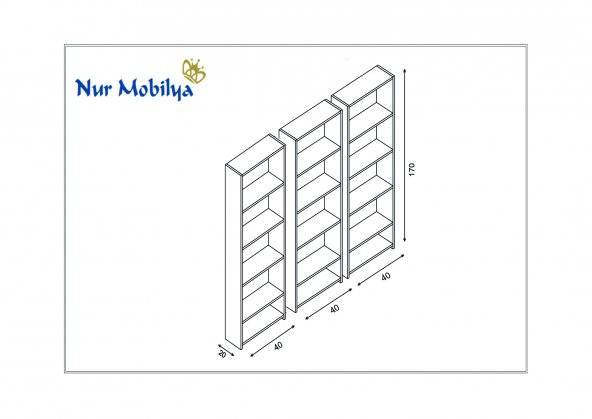 Nur Mobilya 3lü Dar Kitaplık Meşe Arkalıksız Model - 2