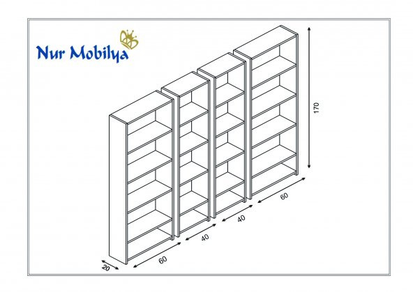 Nur Mobilya 4lü Arkalıklı Kitaplık Meşe Beyaz - 3