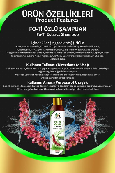 Fo-Ti Şampuan 400 ML (SLS-SLES-Alkol-Paraben İçermez) - Resim 2