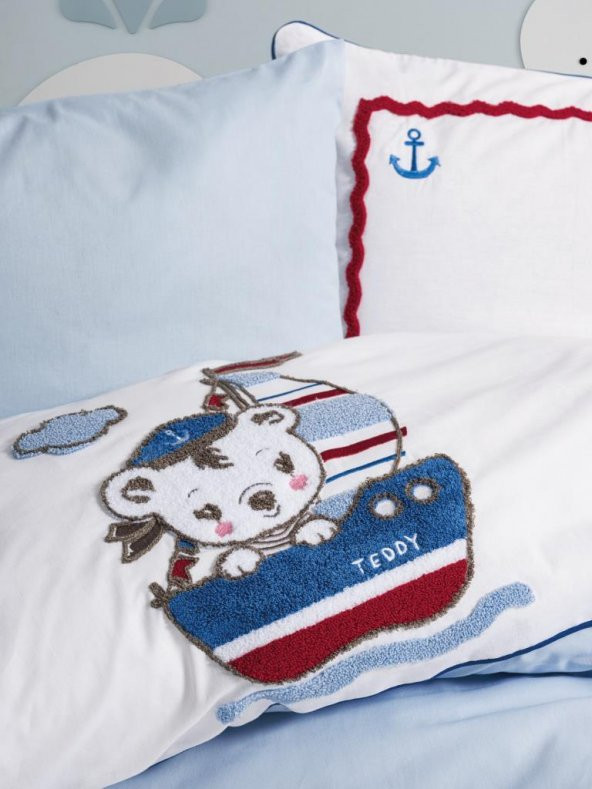 Cotton Box Pucnh Nakışlı Bebek Nevresim Takımı Miniyo Mavi - 2