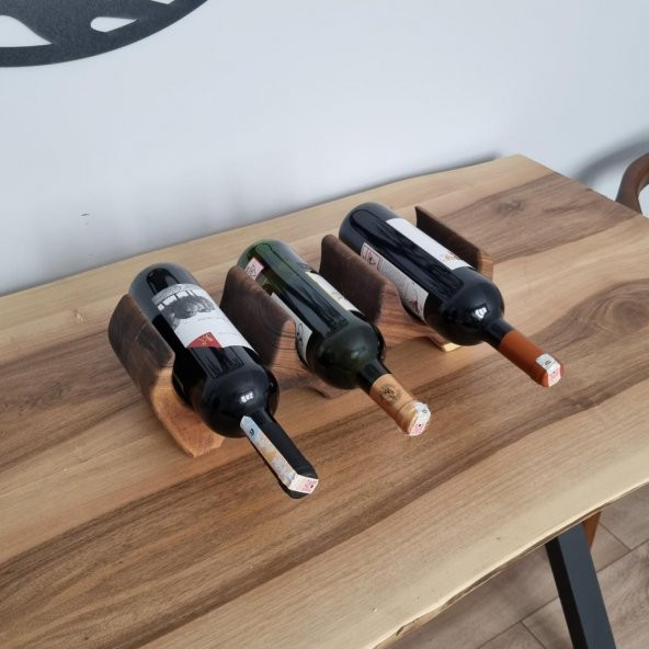 Veraart Ceviz Ağacı Ahşap Yatay Şaraplık 3 Şişe için - 3