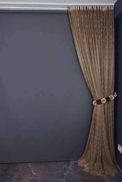 KUŞ MODEL KOYU VİZON RENK TEK KANAT Hazır dikilmiş Pileli Fon Perde 300*260 cm - Resim 6