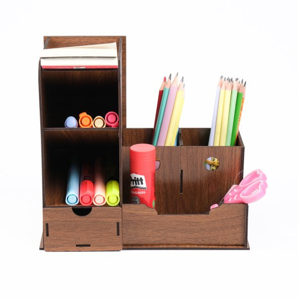 7 Bölmeli Ceviz Masaüstü Organizer Ofis Düzenleyici Hediyelik Kalemlik  MONTAJI YAPILMIŞ organizer16