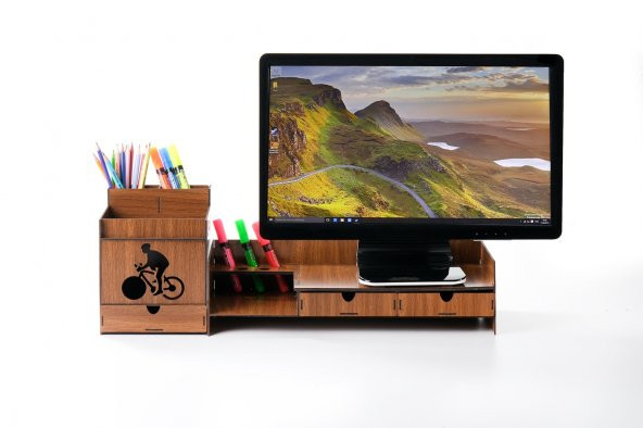 Ahşap Bisikletli Masaüstü Organizer Kalemlik Ve Monitör Yükseltici 2li set