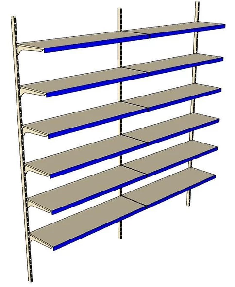 Rafburada® 6 Katlı 2'li Market Rafı. Duvara Monte, Ekonomik Market Rafı  Mavi 40x75