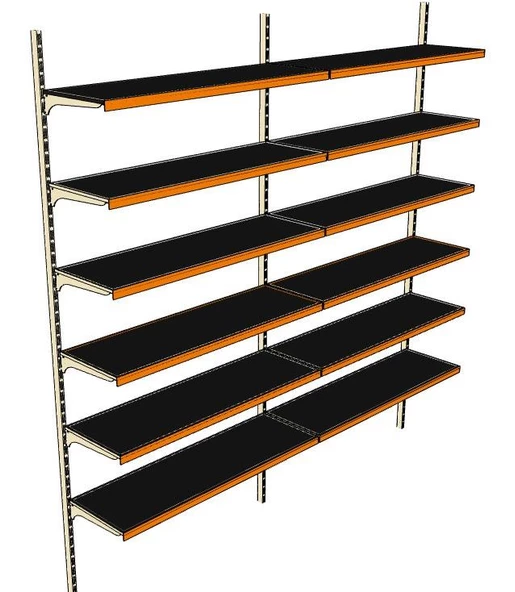 6 Katlı 2'li Market Rafı - Duvara Monte, Ekonomik Market Rafı  Kırmızı 30x75 cm - 3