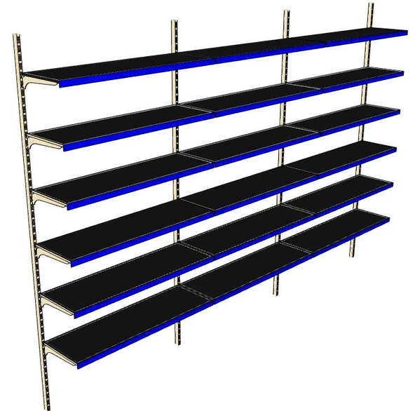 6 Katlı 3'lü Market Rafı - Duvara Monte, Ekonomik Market Rafı  Siyah 30x75 cm - Resim 2