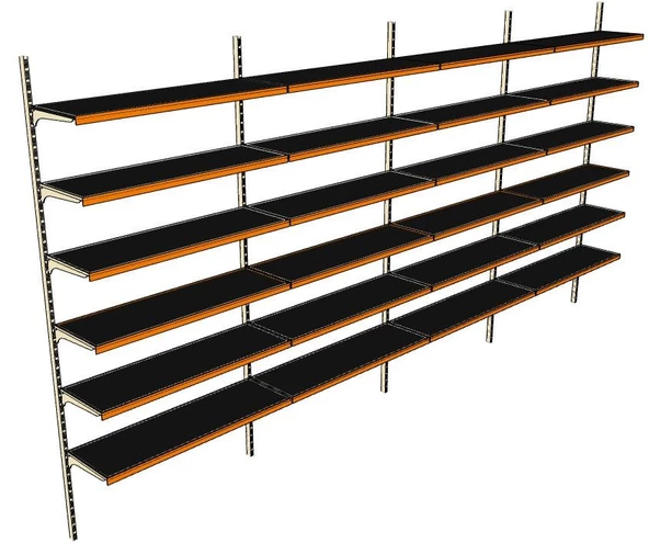 6 Katlı 4'lü Market Rafı - Duvara Monte, Ekonomik Market Rafı  Sarı 40x95 cm
