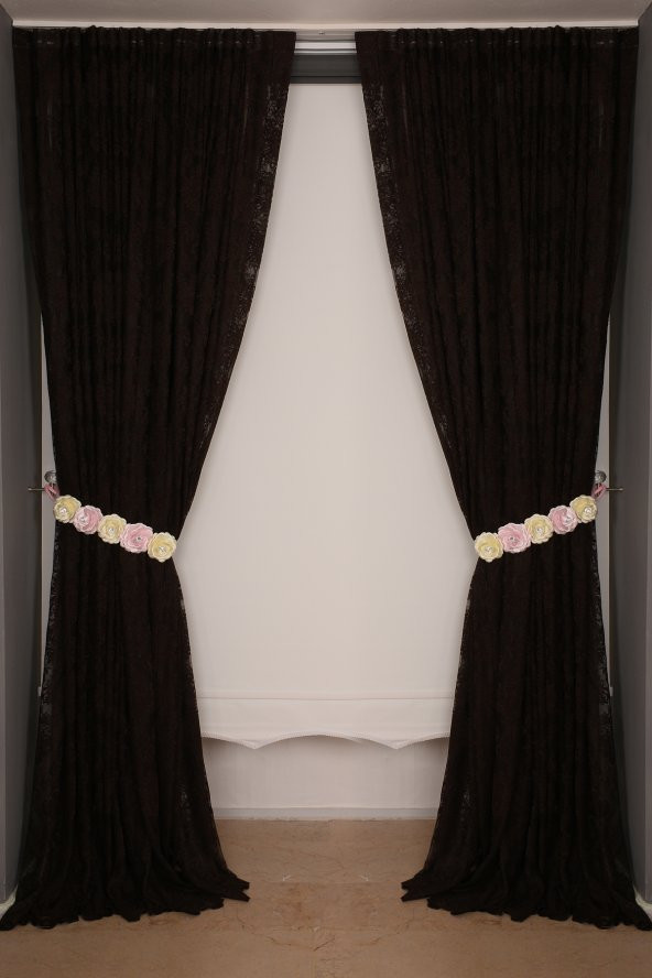 ORKİDE ACI KAHVE RENK TEK KANAT Hazır dikilmiş Pileli Fon Perde 300*260 cm - 2