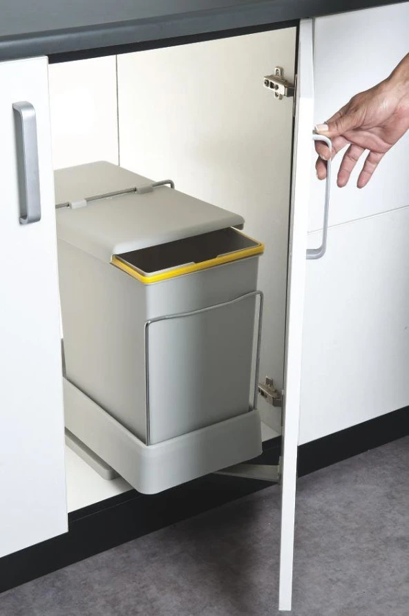 Çöp Kovası Raylı Otomatik 40cm Plastik 14+14Lt Açık Gri ürün görseli