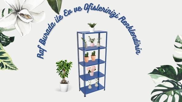 5 Katlı Mavi Renk Çelik Raf - Çiçeklik Rafı, Ofis Rafı  59x75 cm 200 cm 0.70 mm - Resim 3