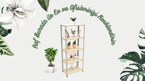 5 Katlı Beyaz Renk Çelik Raf - Çiçeklik Rafı, Ofis Rafı  0.70 mm 20x60 150 cm