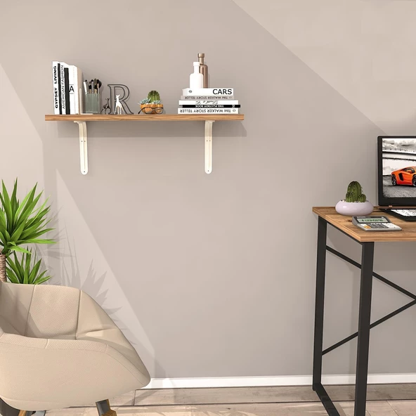 L Konsol Duvar Rafı - Duvara Monte Raf  Siyah 20x60 cm - Resim 2