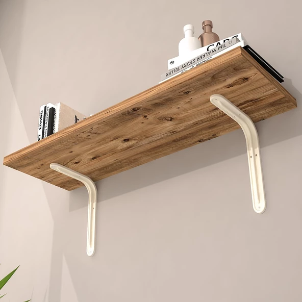 L Konsol Duvar Rafı - Duvara Monte Raf Meşe 30x60 cm - 5