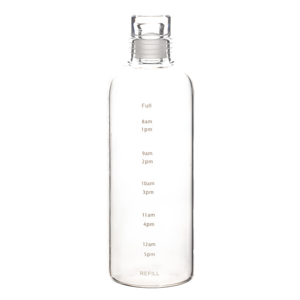 Porsima 2407 Borosilikat Cam Su Şişesi - Su İçme Saatli Dereceli Matara Suluk - Şeffaf 750 mL - 2