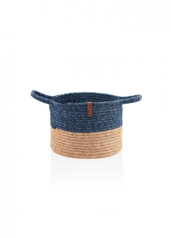 The Mia SPT0038 Jutte Kulplu Yuvarlak Sepet Bambu Lacivert 25x20 CM - 2