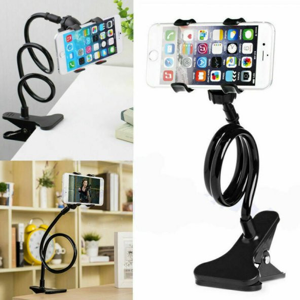 Akrobat Telefon Tutucu Spiral Gövdeli Oynar Başlıklı - Siyah - 2