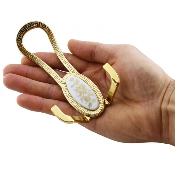 Dolap Portmanto Vestiyer Duvar Banyo Askısı Metal Dolap Elbise Askılığı Gold Beyaz Desenli - 5
