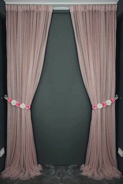 ORKİDE PUDRA RENK TEK KANAT Hazır dikilmiş Pileli Fon Perde 300*260 cm - Resim 8