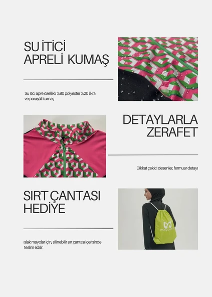Pembe Fit Tek Üst Tesettür Mayo - 6
