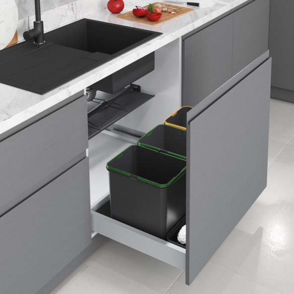 Starax Çöp Kovası Çekmece İçi 80cm Otomatik 12+12+12+1+1+1Lt Antrasit - 2