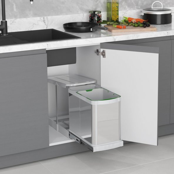 Starax Çöp Kovası Teleskopik Raylı Paslanmaz Gövde 16+1Lt.Gri - 2