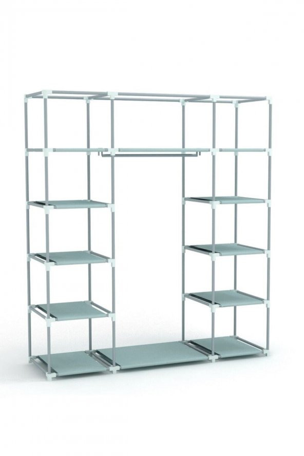 beyazpazar Bez Dolap Plastik Profilli 12 Raf + 60cm Askı Portatif Dolap GRİ - 2