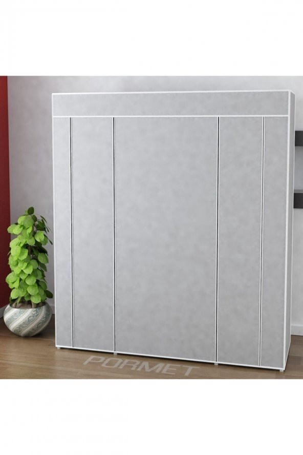 beyazpazar Bez Dolap Plastik Profilli 12 Raf + 60cm Askı Portatif Dolap GRİ - 3