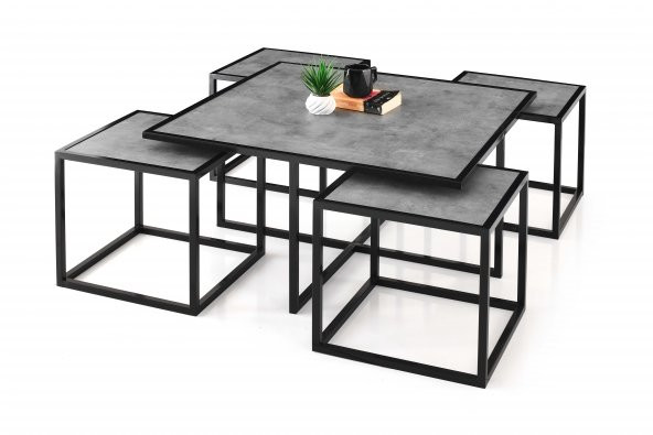 Erezoğulları Mobilya Kares 4 Zigonlu Orta Sehpa Metal Ayak 90x90x45 - 2