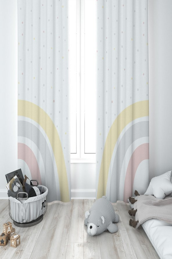 GARDENYA HOME RENKLİ PUANTİYE ÇOCUK ODASI FON PERDE - 1