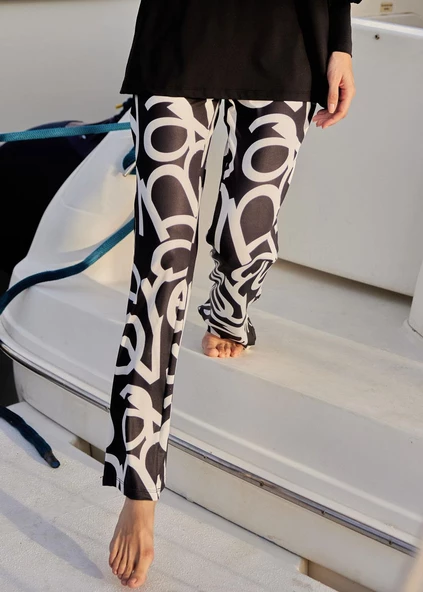 Tesettür Mayo- Tek Pantalon- Logo Motifli - Resim 3