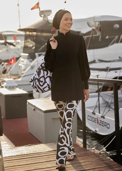 Tesettür Mayo- Tek Pantalon- Logo Motifli - Resim 5