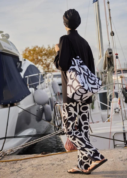 Tesettür Mayo- Tek Pantalon- Logo Motifli - Resim 6