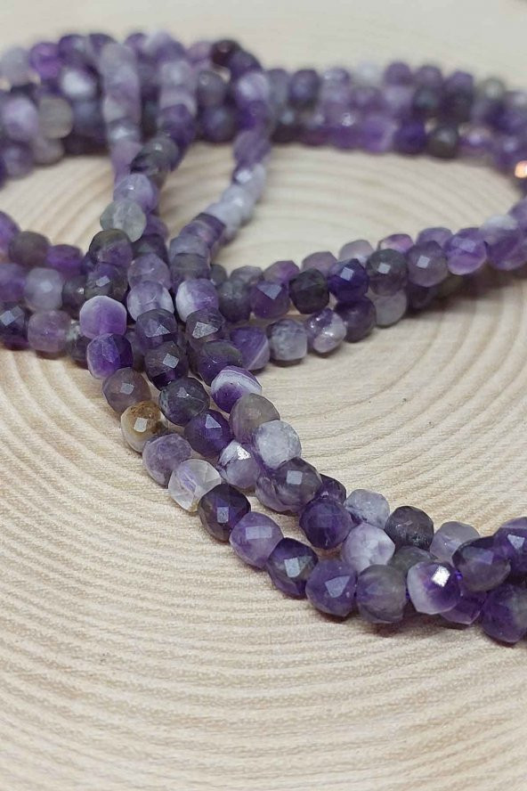 Ametist Taşı Küp Şekilli Dizi 4mm - Resim 2