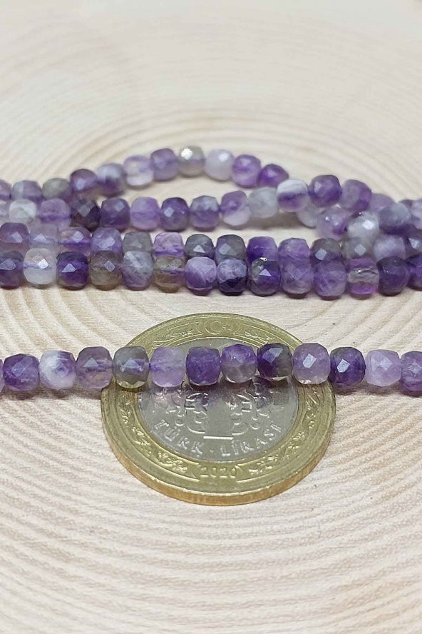 Ametist Taşı Küp Şekilli Dizi 4mm - Resim 3