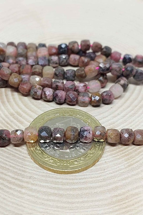 Rodonit Taşı Küp Şekilli Dizi 4mm - Resim 3