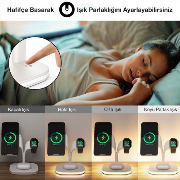 Coofbe Super Şarj  5in1 Masaüstü Şarj Standı Ve Gece Lambası İphone 12 13 14 Pro Max Şarj Standı LED Işıklı - 2