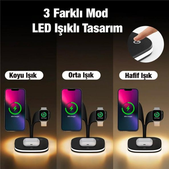 Coofbe Super Şarj  5in1 Masaüstü Şarj Standı Ve Gece Lambası İphone 12 13 14 Pro Max Şarj Standı LED Işıklı - 8