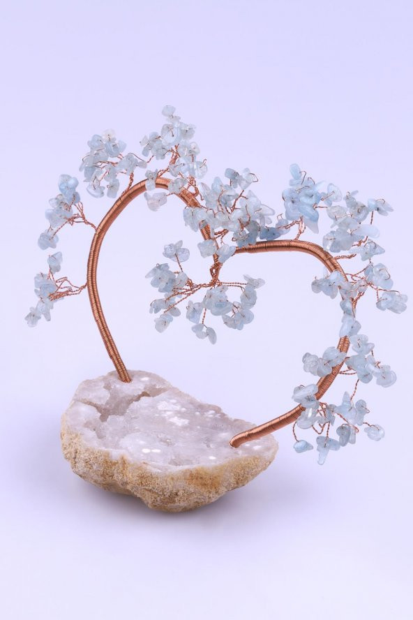 Akuamarin Doğal Taş Kalp Model Ağaç - Resim 2