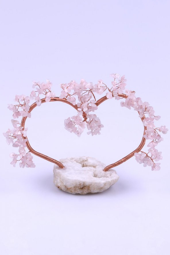Pembe Kuvars Doğal Taş Kalp Model Ağaç