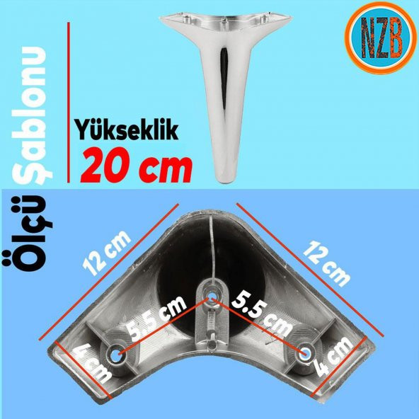 Mobilya Kanepe Sehpa Yatak Dolap TV Ünitesi Baza Koltuk Ayağı Krom Renk 20 cm Ayak - 3