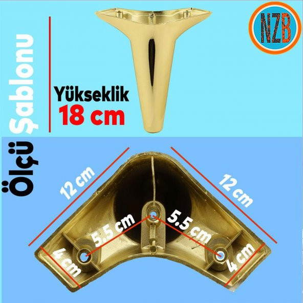 Mobilya Kanepe Yatak Sehpa TV Ünitesi Baza Koltuk Ayağı Gold Altın Renk 18 cm Ayak - Resim 2