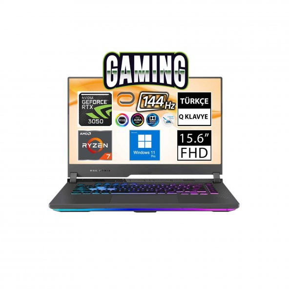 Asus ROG Strix G15 G513RC-HN194A11 Ryzen7 6800HS 64GB 512SSD RTX3050 15.6" FullHD W11P Taşınabilir Bilgisayar