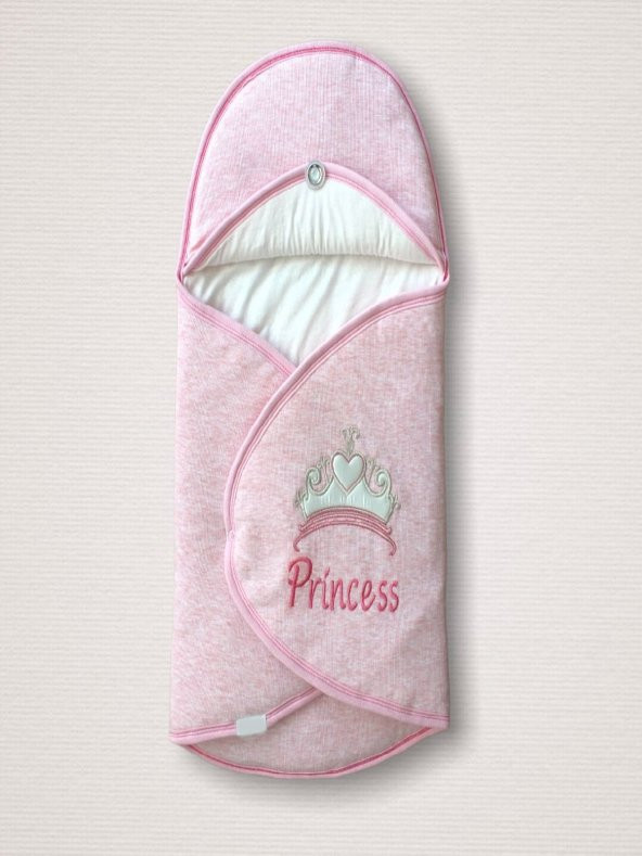 Princess Nakışlı Çizgi Efektli Kız Bebek Klasik Kundak Bebek Battaniyesi  EKRU Tek Ebat