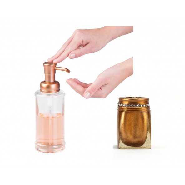 ZBOSP-C392 SIVI SABUNLUK VE TAŞLI ALTIN DİŞ FIRÇALIK 2 Lİ BANYO SETİ - Resim 3